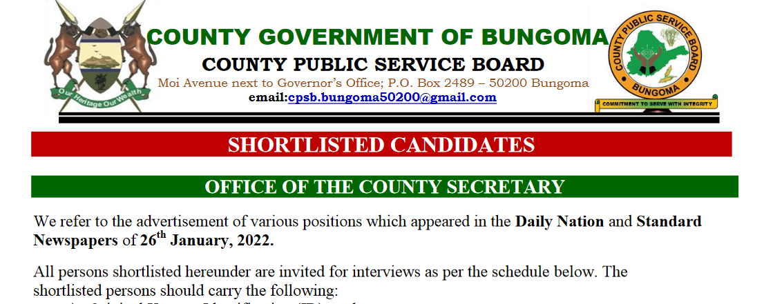 Notice for Shortlisted candidates CS Office