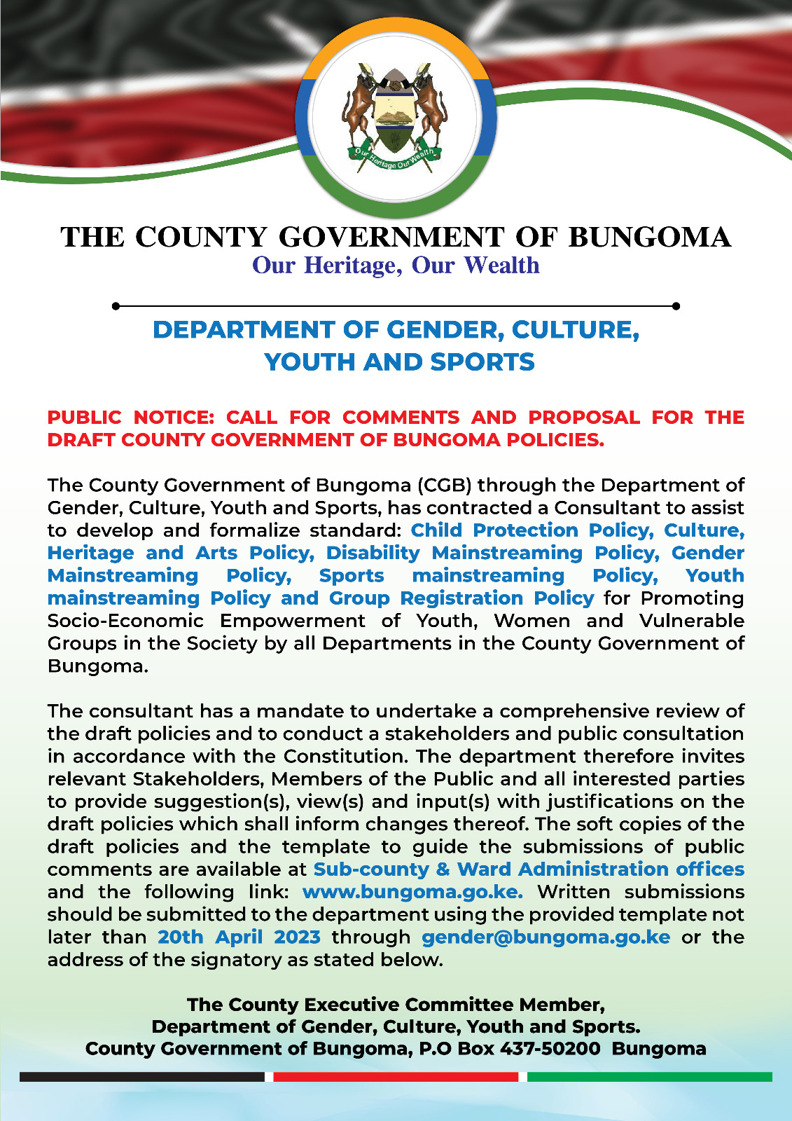 Documents for Public participation for Department of Gender